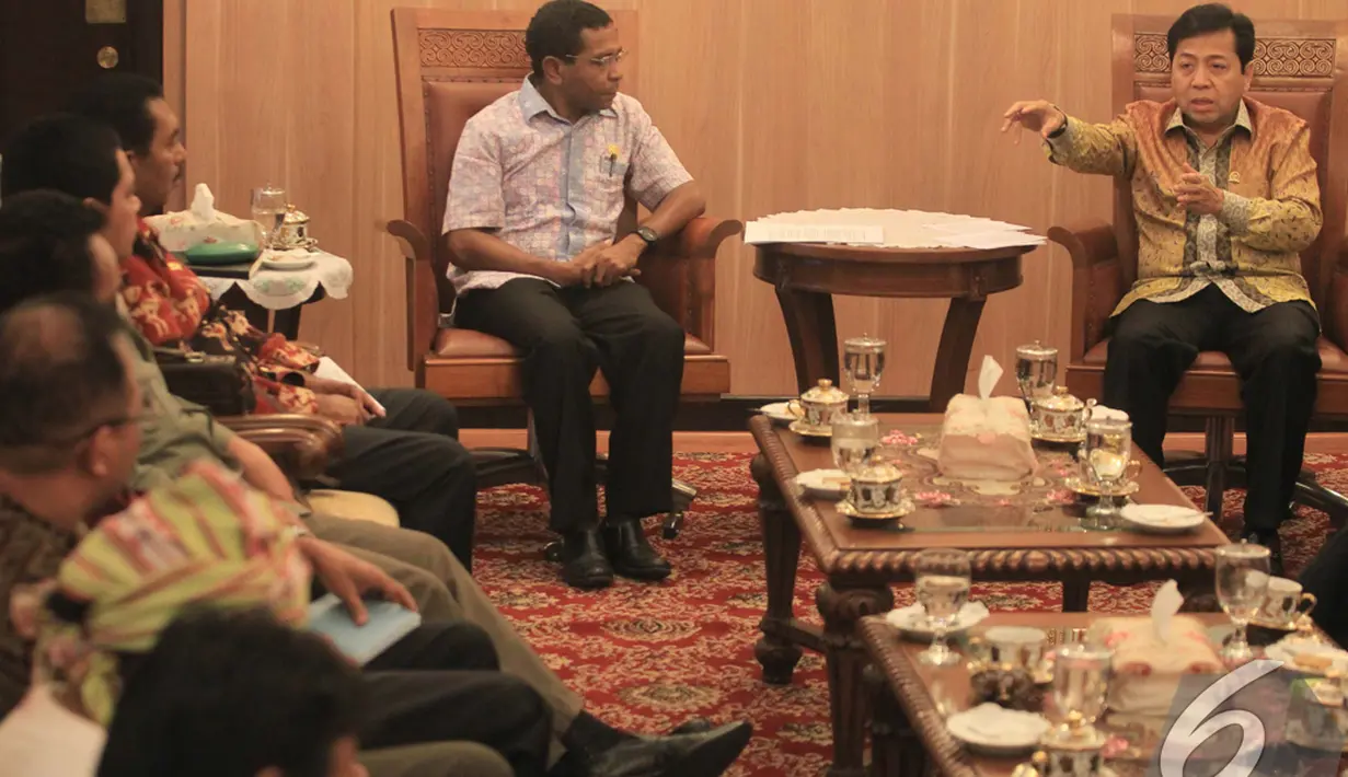 Dalam pertemuannya ini Ketua DPR RI Setya Novanto berpesan agar DPRD selalu menjaga hubungan dengan pemerintah, Jakarta, Jumat (19/12/2014). (Liputan6.com/Andrian M Tunay)