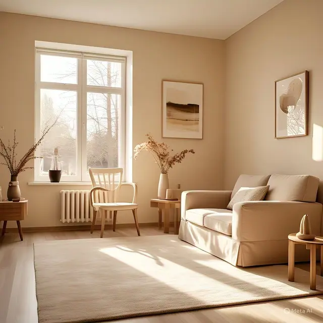 Desain Interior Kamar Minilamis dengan Warna Cat Cokelat Muda
