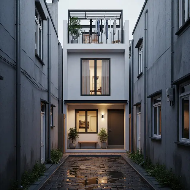 Model Rumah Tipe 30 di Gang Sempit dengan Dak Jemur Minimalis