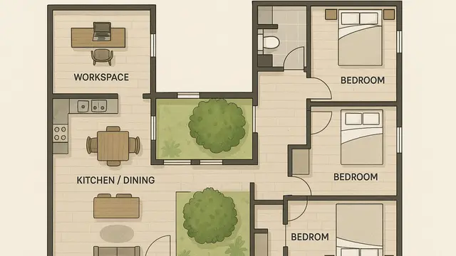 Denah Rumah 3 Kamar Ukuran 7x12 Leter L (Image by ChatGPT)