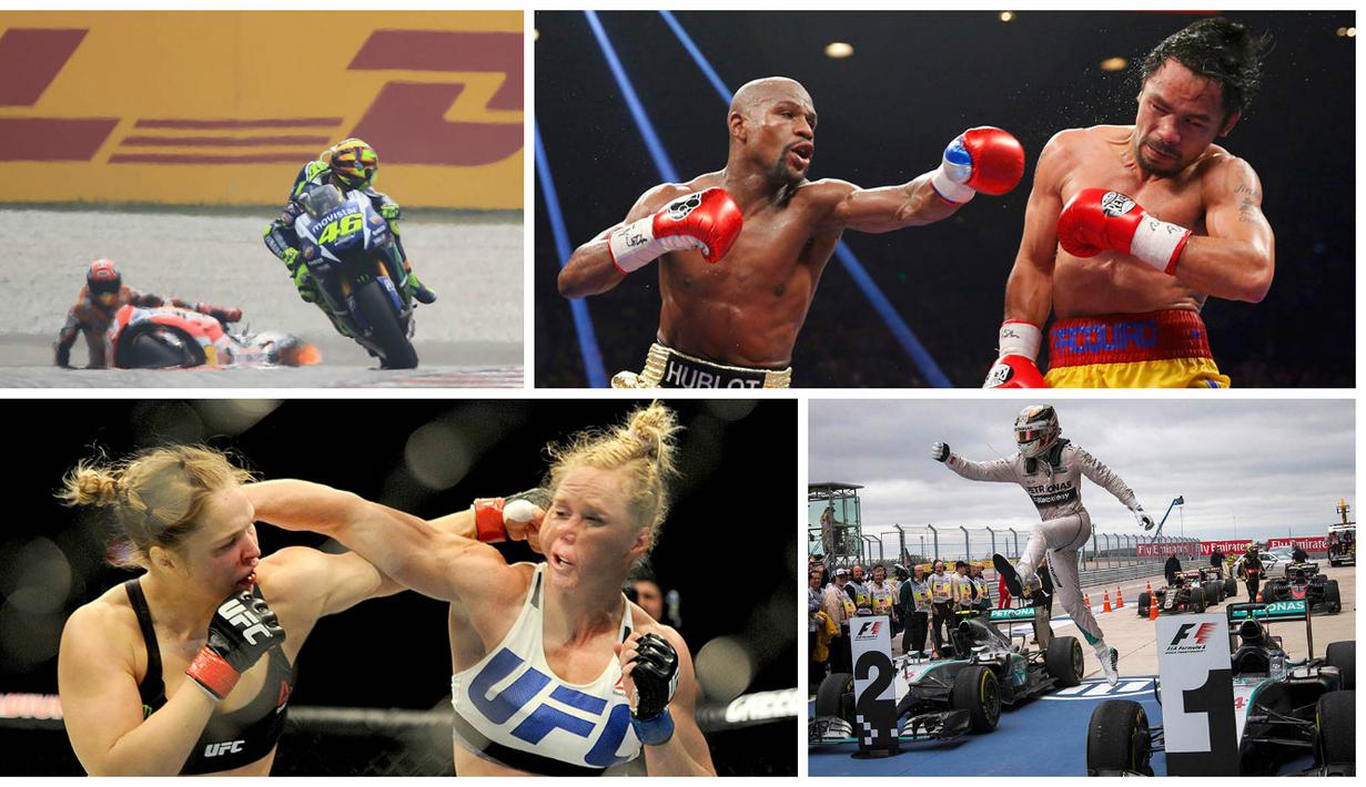 Banyak sejarah terukir pada tahun 2015 mulai dari gelar juara dunia kelas welter WBO yang diraih oleh Floyd Mayweather hingga keberhasilan Lewis Hamilton menjadi yang tercepat di pelintasan balap F1. 