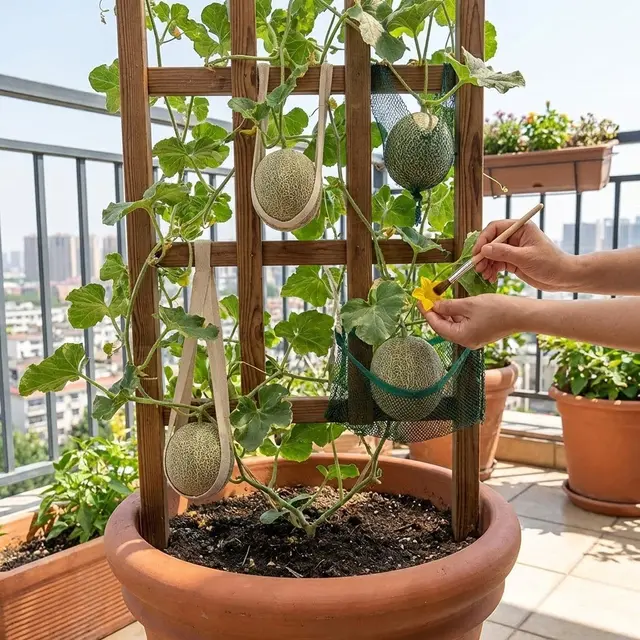 Ilustrasi Tanaman Buah Melon Mini di Balkon Rumah