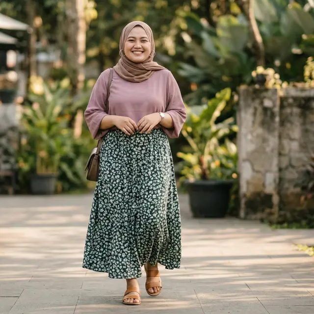 Model Set Rok dan Blouse untuk Wanita Plus Size (Foto: Gemini AI)