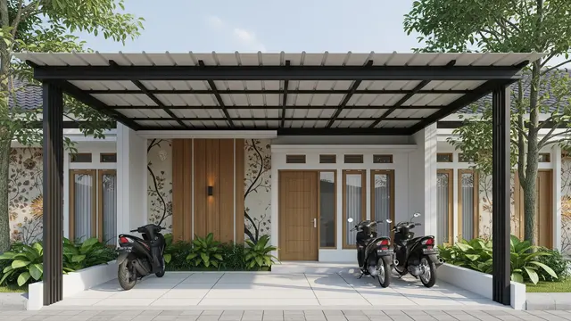 5 Ide Kanopi Teras Depan Rumah yang Cocok untuk Parkir Motor, Aman dan Estetik