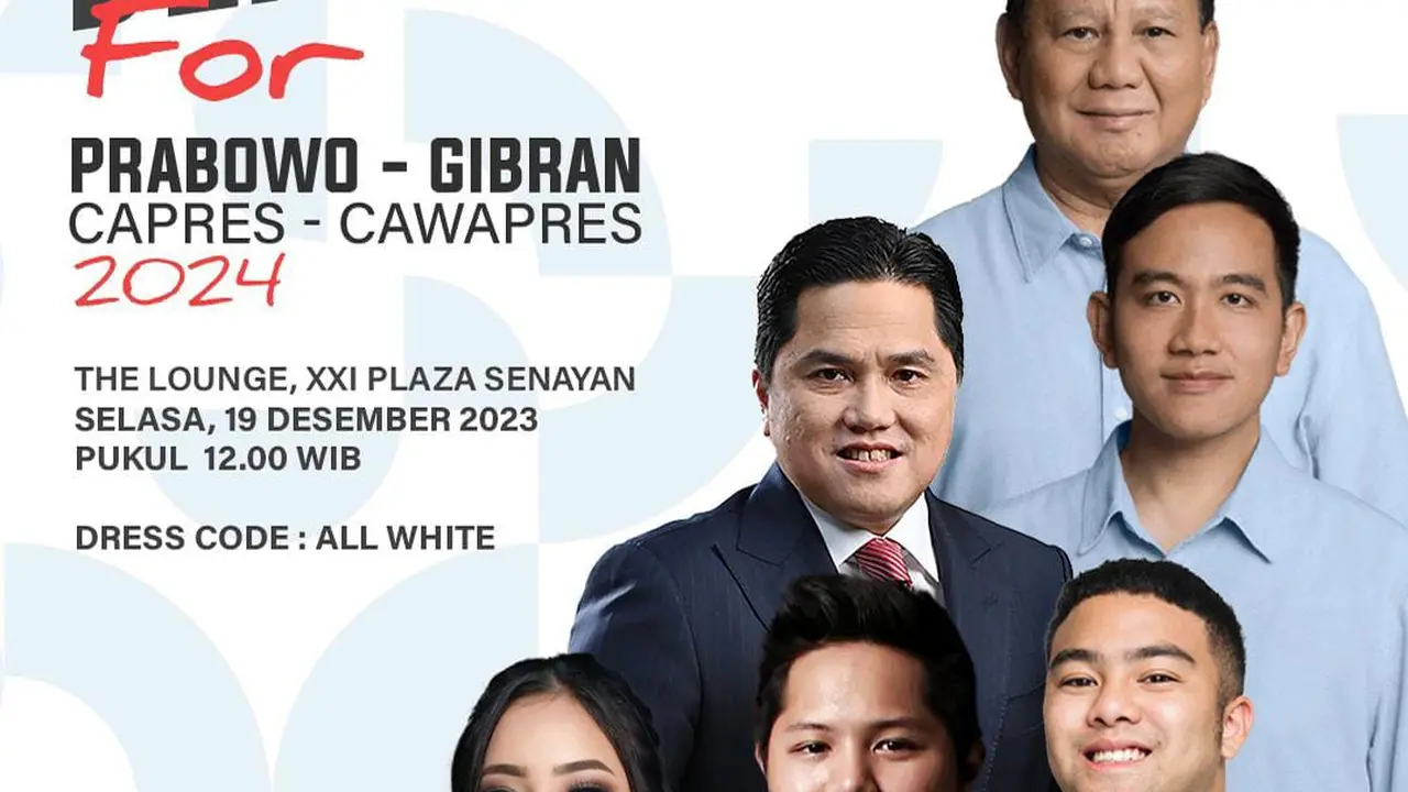 Poster undangan Deklarasi Muda Berakhlak for Capres Cawapres Prabowo-Gibran yang di dalamnya ada foto Menteri BUMN Erick Thohir. (Istimewa)