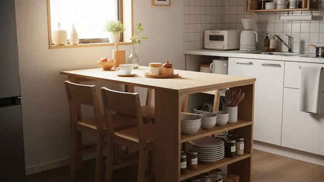 Meja Dapur Mini Multifungsi dengan Rak