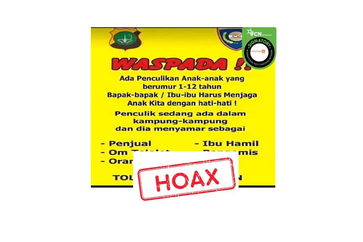 Cek Fakta poster waspada penculik anak