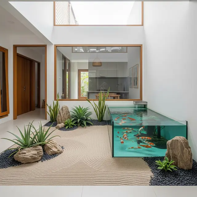 9 Model Taman Kering dan Kolam Ikan Sudut Dalam Rumah yang Mudah Dirawat