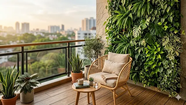 Dinding Balkon Kombinasi Tanaman Vertikal