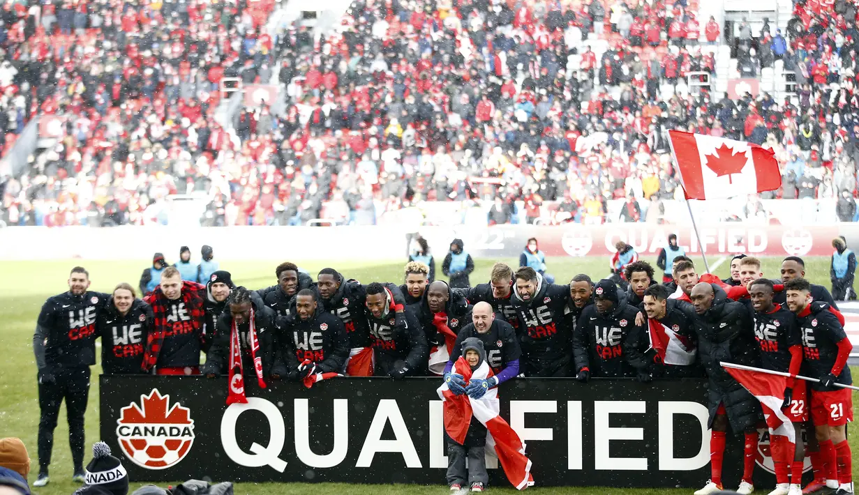 Kemenangan atas Jamaika membuat Kanada kian kokoh berada di puncak klasemen sementara kualifikasi Piala Dunia 2022 zona CONCACAF. (AFP/Getty Images North America/Vaughn Ridley)