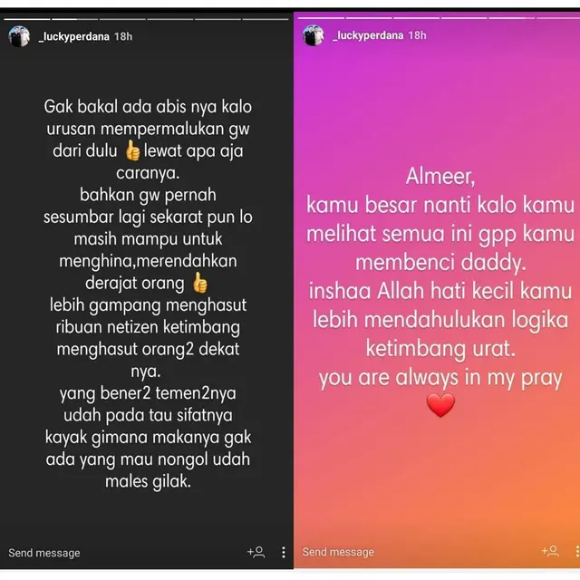 Unggahan Lucky Perdana. (Foto: Instagram @lambe_turah)