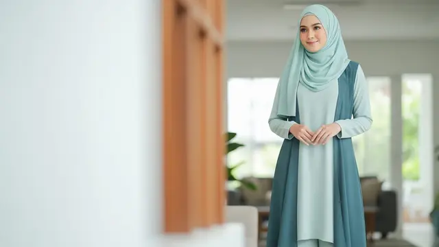 Model Gamis Teal Pastel untuk Acara Keluarga