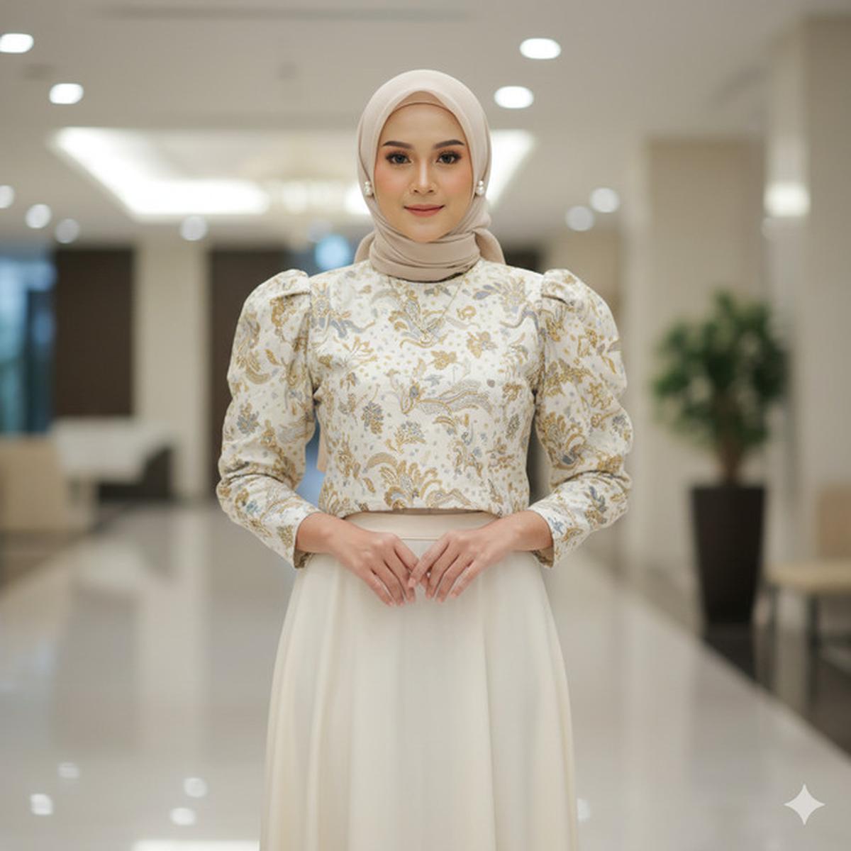 Model Atasan Batik Crop Cut dengan Rok High Waist