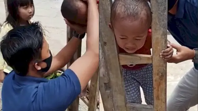 5 Momen Apes Bocah Tersangkut Ini Rasanya Ingin Ikut Tolong