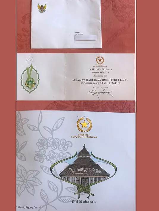 "Pasti hatiku gembiralah dapat perhatian dr orang no 1 di Indonesia😍❤️ terima kasih pak Presiden untuk kartu ucapan lebaran buat saya🙏,," tulisnya sebagai keterangan foto. (Instagram/inul.d)