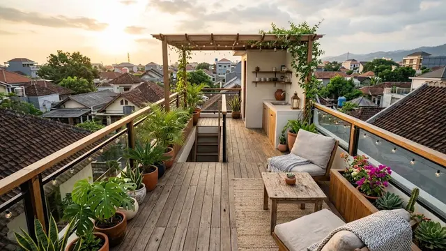 Desain Teras Rooftop Rumah Kecil yang Estetik/AI Generated