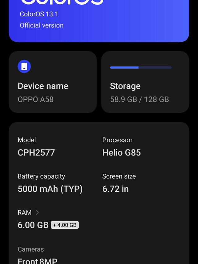 Tentang Perangkat Oppo A58