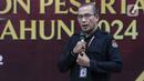 Ketua Komisi Pemilihan Umum (KPU) Hasyim Asy'ari memberikan keterangan saat Pendaftaran Partai Politik Calon Peserta Pemilu tahun 2024 di Kantor KPU, Jakarta, Rabu (3/8/2022). Hari ketiga pendaftaran, Partai Garuda menjadi partai politik kesebelas yang mendaftarkan diri untuk calon peserta Pemilu tahun 2024. (Liputan6.com/Johan Tallo)