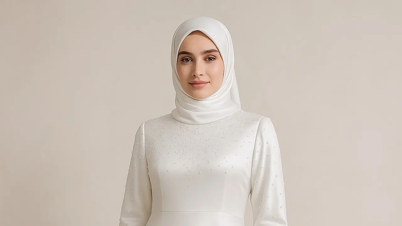 Model Gamis Berbunga dan Dress Putih Islami untuk Acara Pernikahan