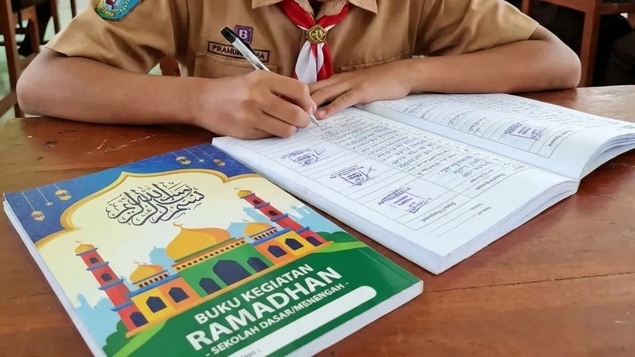 Siswa dengan buku Ramadhan Sekolah (Gemini AI)