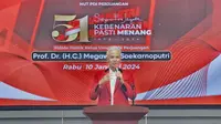 Calon Presiden (Capres) Ganjar Pranowo menghadiri dan memberikan pidato saat acara HUT ke-51 PDIP di Sekolah Partai PDIP, Lenteng Agung, Jakarta Selatan, Rabu (10/1/2024). (Istimewa)