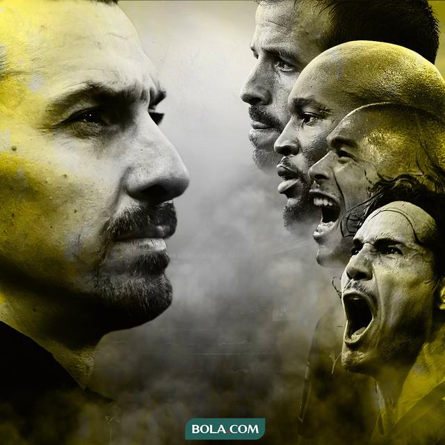 Ilustrasi - Zlatan Ibrahimovic duel dengan Edinson Cavani, Rafael van der Vaart, Romelu Lukaku, dan Oguchi Onyewu