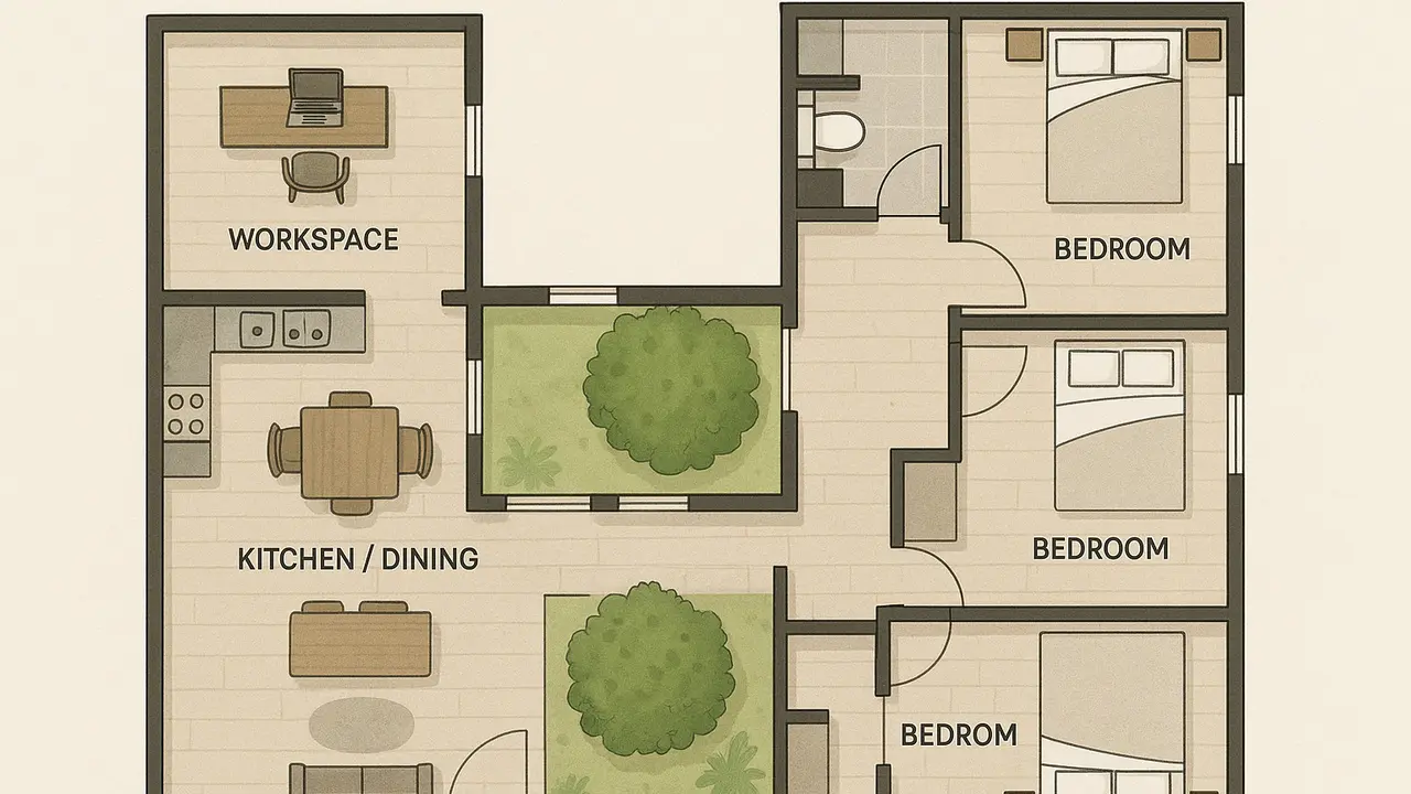 Denah Rumah 3 Kamar Ukuran 7x12 Leter L