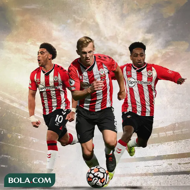 Ilustrasi - Che Adams, James Ward-Prowse, Kyle Walker-Peters