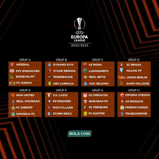 Liga Europa - Hasil Undian Fase Grup Liga Europa Musim 2022-2023