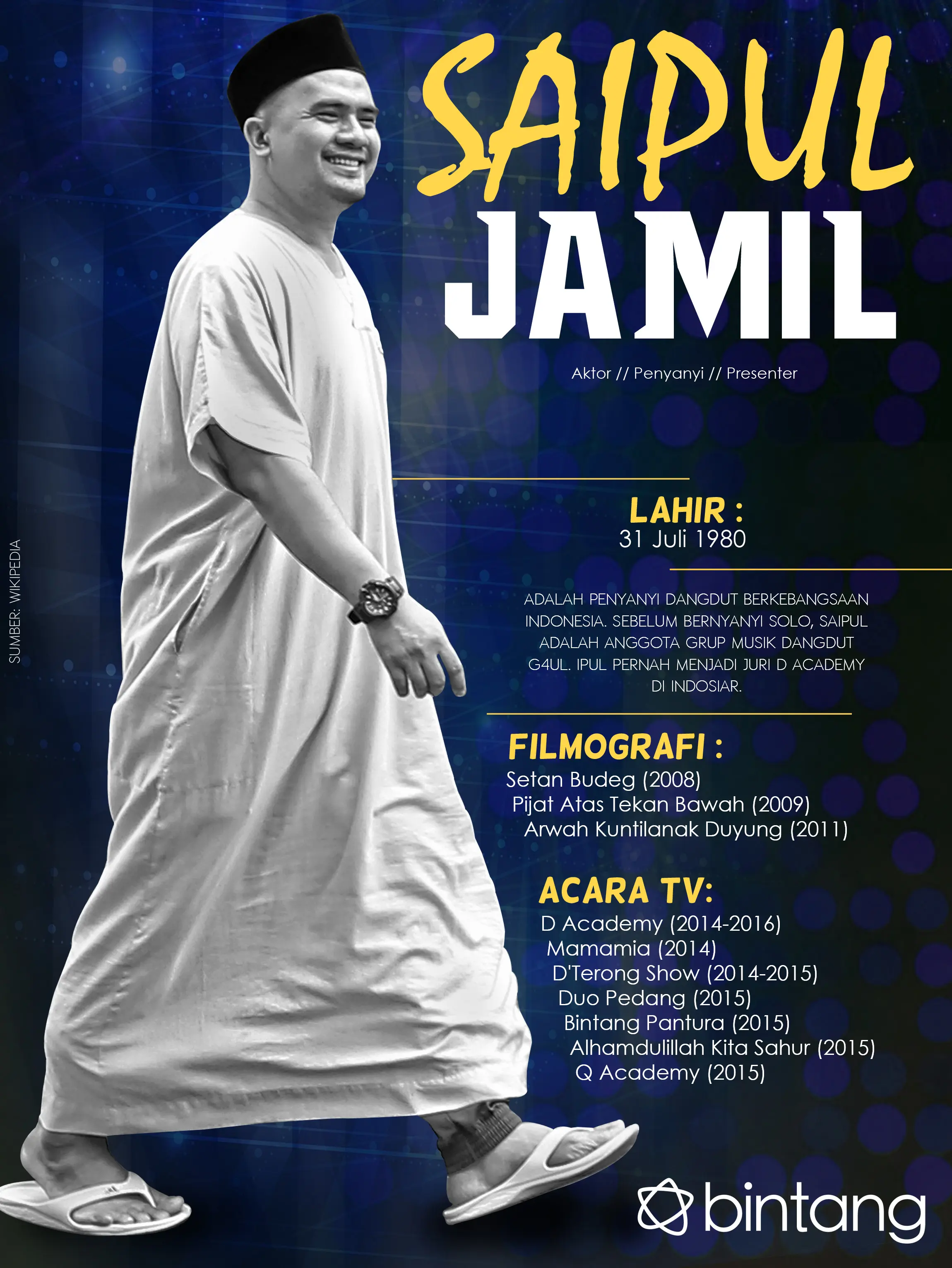 Celeb Bio Saipul Jamil (Foto: Bambang E Ros, Desain: Nurman Abdul Hakim/Bintang.com)