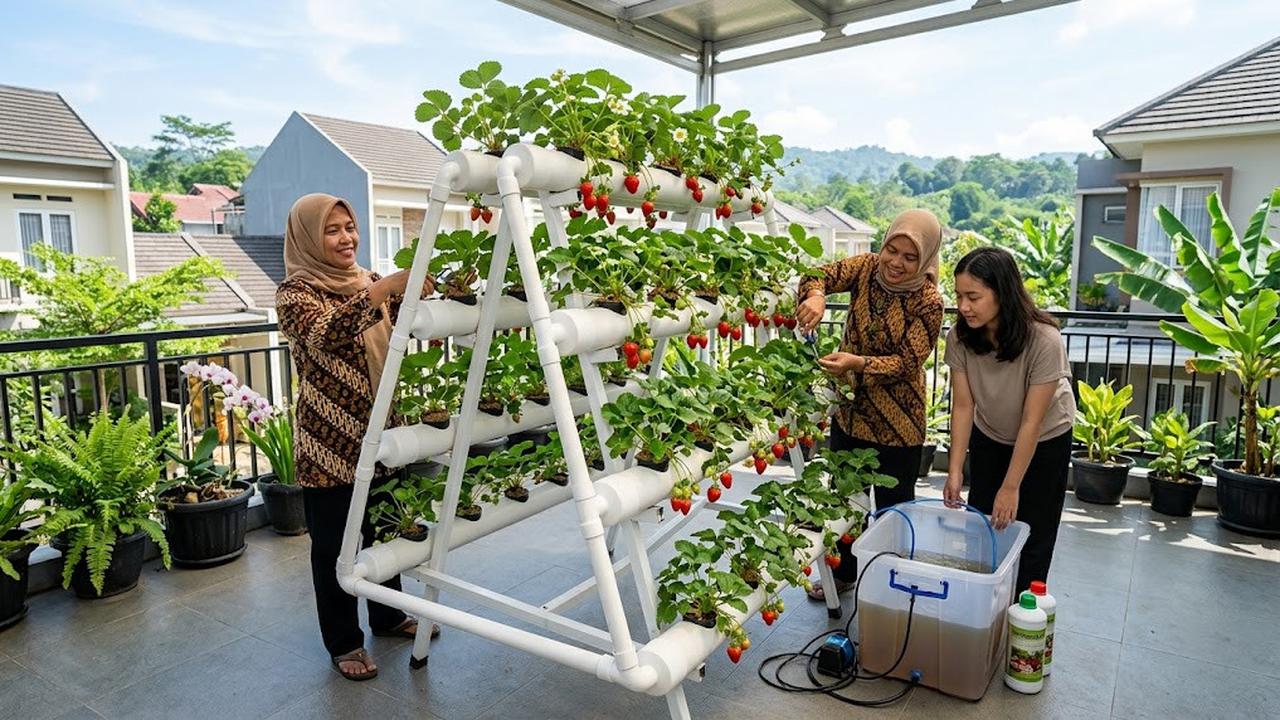 Cara Menanam Stroberi Hidroponik di Rumah (AI Generated)