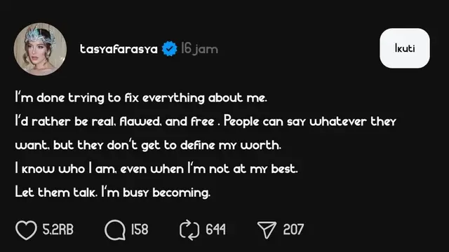 unggahan kalimat reflektif Tasya Farasya (Dok.tasyafarasya on Threads)