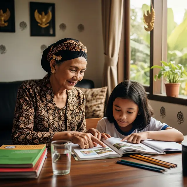 Orang Tua Membantu Anak Belajar (AI Generated)