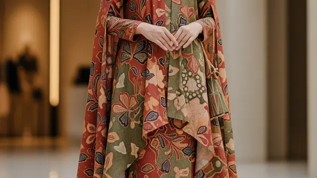 Model Gamis Batik Plus Outer Cape Elegan