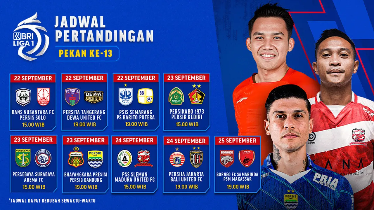 Jadwal Siaran Langsung BRI Liga 1 Pekan Ke-13