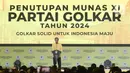 Presiden Joko Widodo (Jokowi) memberi pidato pada penutupan Rapat Pimpinan Nasional (Rapimnas) dan Musyawarah Nasional (Munas) XI Partai Golkar 2024 di Jakarta Convention Center, Rabu (21/8/2024). (Liputan6.com/Herman Zakharia)