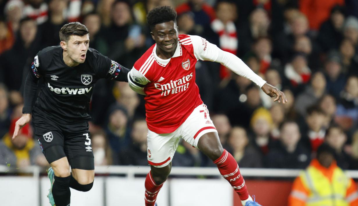 Gol-gol Arsenal dicetak oleh Bukayo Saka, Gabriel Martinelli, dan Eddie Nkietiah. (AP Photo/David Cliff)