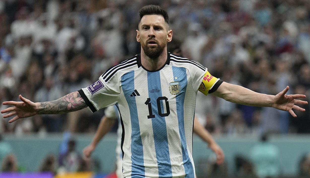 Dengan 11 golnya di Piala Dunia, Lionel Messi juga berhasil memecahkan rekor striker Jerman, Thomas Muller sebagai pemain aktif dengan jumlah gol terbanyak di Piala Dunia dengan 10 gol. (AP Photo/Martin Meissner)