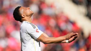 Ekspresi Kylian Mbappe di laga Real Mallorca vs Real Madrid. (AP Photo/Jose Breton)