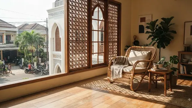 Ide desain rumah bergaya Timur Tengah model penerapan jendela kisi kayu jati