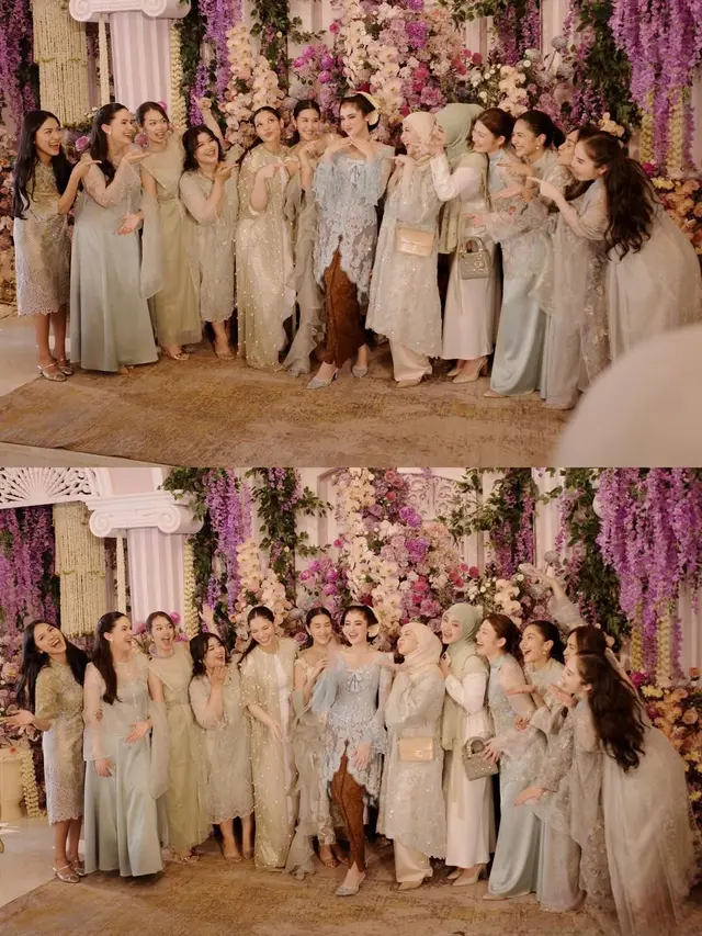 8 Detail Baju Bridesmaid di Acara Siraman dan Pengajian Syifa Hadju, Nuansa Tosca & Lace