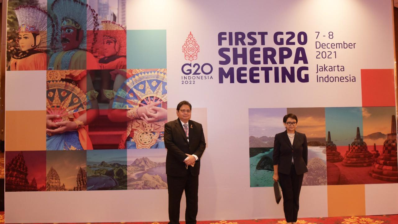 Menteri Koordinator Bidang Perekonomian Airlangga Hartarto, dalam 1st Sherpa Meeting G20 Indonesia, di Jakarta, Selasa (7/12/2021). ( Sumber ekon.go.id)