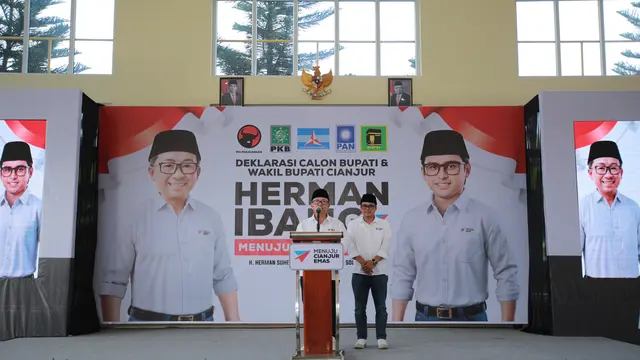 Lima Partai Politik menggelar deklarasi koalisi mengusung pasangan Herman Suherman-Muhamad Solih Ibang menjadi Calon Bupati dan Wakil Bupati pada Pilkada Cianjur 2024. (Istimewa)