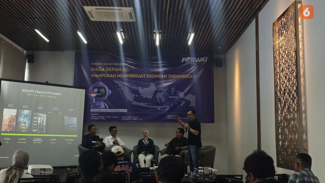 Forum Wartawan Teknoologi (Forwat) menggelar diskusi panel bertajuk 'Masa Depan AI: Mampukah Memperkuat Ekonomi Indonesia?' Senin (10/3/2025). Liputan6.com/Iskandar
