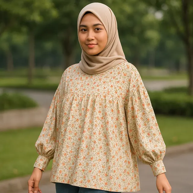 7 Model Tunik Motif Bunga Kecil Lengan Bishop, Bikin Tampilan Feminin dan Anggun di Segala Acara