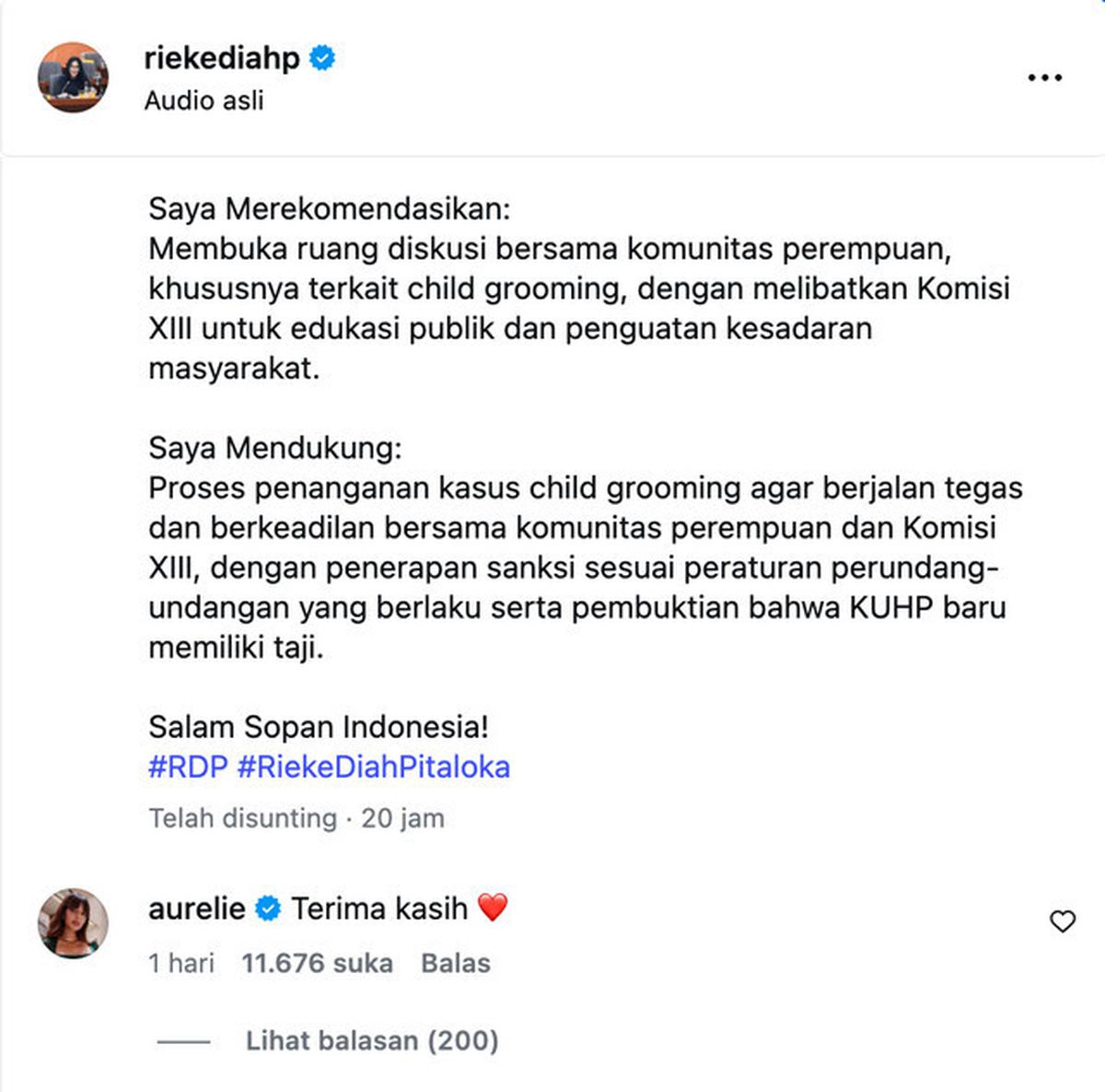 Rieke Diah Pitaloka Tanggapi Aurelie Moremans Jadi Korban Child Grooming, Singgung Pasal Berlapis!
