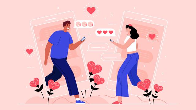 Ilustrasi pasangan cinta, LDR, berkomunikasi, chatting