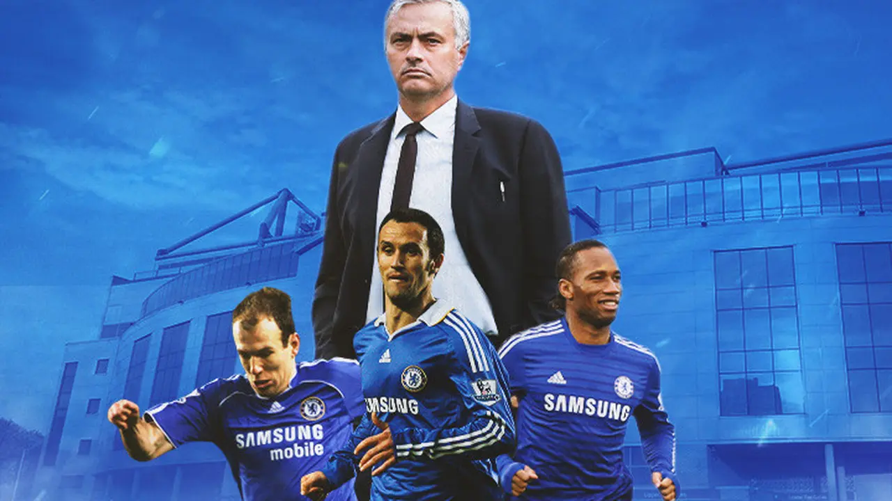 Chelsea - Jose Mourinho, Arjen Robben, Ricardo Carvalho, Didier Drogba