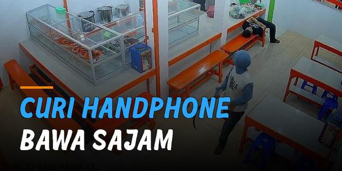 VIDEO: Detik-Detik Dua Pria Curi Handphone Pegawai Warteg, Pelaku Bawa Senjata Tajam