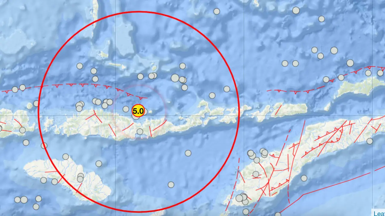 Gempa bumi susulan berkekuatan Magnitudo (M) 5,0 kembali mengguncang wilayah Nusa Tenggara Timur (NTT), Sabtu (15/8/2026) siang.